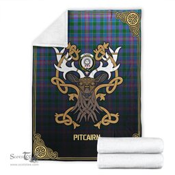 Scottish Pitcairn Hunting Tartan Crest With Celtic Stag Premium Blanket - Tartan Plaid Blankets Scottish Plaid Tartan Plaid - ScotsTee - scotstee.com