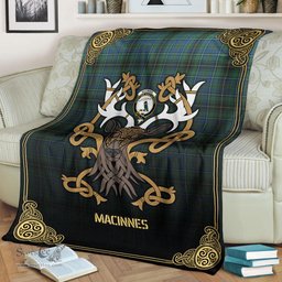 Scottish MacInnes Ancient Tartan Crest With Celtic Stag Premium Blanket - Tartan Plaid Blankets Scottish Plaid Tartan Plaid - ScotsTee - scotstee.com