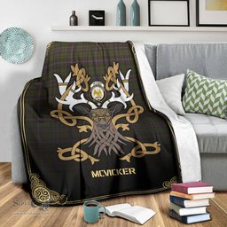 Scottish McVicker Tartan Crest With Celtic Stag Premium Blanket - Tartan Plaid Blankets Scottish Plaid Tartan Plaid - ScotsTee - scotstee.com