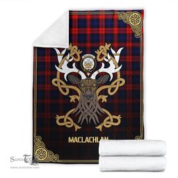 Scottish MacLachlan Modern Tartan Crest With Celtic Stag Premium Blanket - Tartan Plaid Blankets Scottish Plaid Tartan Plaid - ScotsTee - scotstee.com