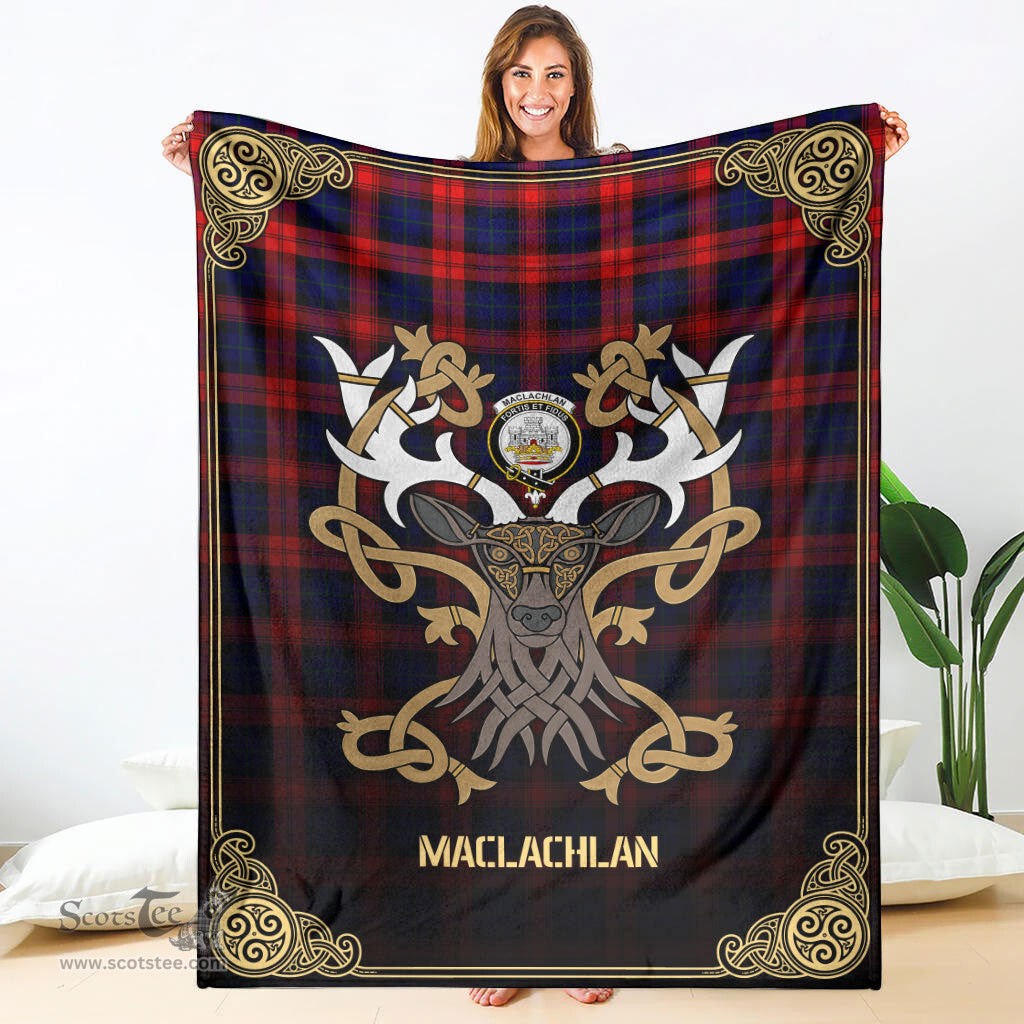 Scottish MacLachlan Modern Tartan Crest With Celtic Stag Premium Blanket - Tartan Plaid Blankets Scottish Plaid Tartan Plaid - ScotsTee - scotstee.com