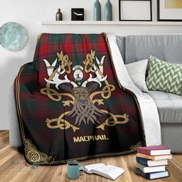 Scottish MacPhail Clan Tartan Crest With Celtic Stag Premium Blanket - Tartan Plaid Blankets Scottish Plaid Tartan Plaid - ScotsTee - scotstee.com