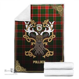 Scottish Pollock Tartan Crest With Celtic Stag Premium Blanket - Tartan Plaid Blankets Scottish Plaid Tartan Plaid - ScotsTee - scotstee.com