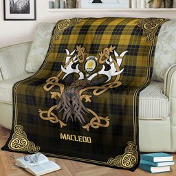 Scottish MacLeod of Lewis Ancient Tartan Crest With Celtic Stag Premium Blanket - Tartan Plaid Blankets Scottish Plaid Tartan Plaid - ScotsTee - scotstee.com