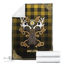Scottish MacLeod of Lewis Ancient Tartan Crest With Celtic Stag Premium Blanket - Tartan Plaid Blankets Scottish Plaid Tartan Plaid - ScotsTee - scotstee.com