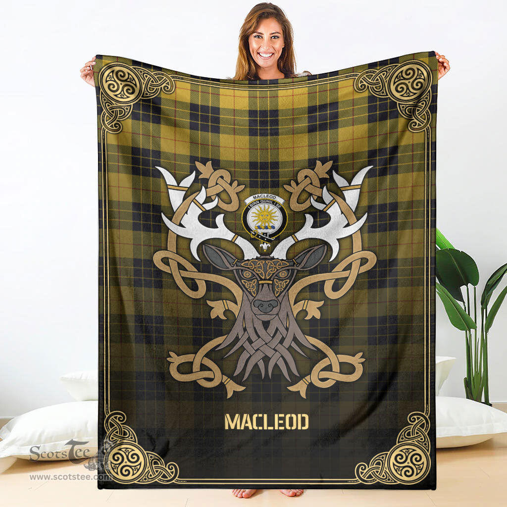 Scottish MacLeod of Lewis Ancient Tartan Crest With Celtic Stag Premium Blanket - Tartan Plaid Blankets Scottish Plaid Tartan Plaid - ScotsTee - scotstee.com