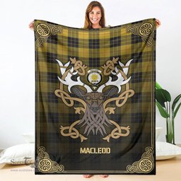 Scottish MacLeod of Lewis Ancient Tartan Crest With Celtic Stag Premium Blanket - Tartan Plaid Blankets Scottish Plaid Tartan Plaid - ScotsTee - scotstee.com