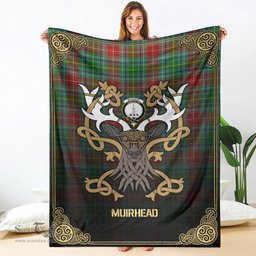 Scottish Muirhead Tartan Crest With Celtic Stag Premium Blanket - Tartan Plaid Blankets Scottish Plaid Tartan Plaid - ScotsTee - scotstee.com