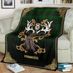 Scottish Primrose Tartan Crest With Celtic Stag Premium Blanket - Tartan Plaid Blankets Scottish Plaid Tartan Plaid - ScotsTee - scotstee.com