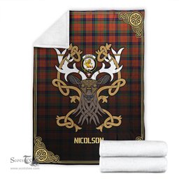 Scottish Nicolson Ancient Tartan Crest With Celtic Stag Premium Blanket - Tartan Plaid Blankets Scottish Plaid Tartan Plaid - ScotsTee - scotstee.com