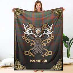 Scottish MacKintosh Ancient Tartan Crest With Celtic Stag Premium Blanket - Tartan Plaid Blankets Scottish Plaid Tartan Plaid - ScotsTee - scotstee.com