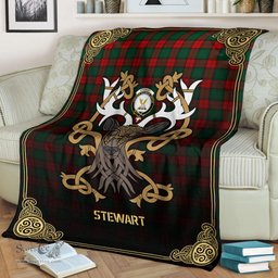 Scottish Stewart Atholl Modern Tartan Crest With Celtic Stag Premium Blanket - Tartan Plaid Blankets Scottish Plaid Tartan Plaid - ScotsTee - scotstee.com
