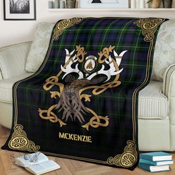 Scottish McKenzie Tartan Crest With Celtic Stag Premium Blanket - Tartan Plaid Blankets Scottish Plaid Tartan Plaid - ScotsTee - scotstee.com