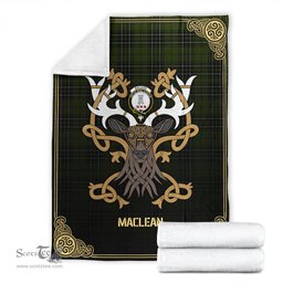 Scottish MacLean Hunting Tartan Crest With Celtic Stag Premium Blanket - Tartan Plaid Blankets Scottish Plaid Tartan Plaid - ScotsTee - scotstee.com