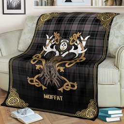 Scottish Moffat Modern Tartan Crest With Celtic Stag Premium Blanket - Tartan Plaid Blankets Scottish Plaid Tartan Plaid - ScotsTee - scotstee.com