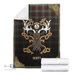 Scottish Scott Brown Ancient Tartan Crest With Celtic Stag Premium Blanket - Tartan Plaid Blankets Scottish Plaid Tartan Plaid - ScotsTee - scotstee.com
