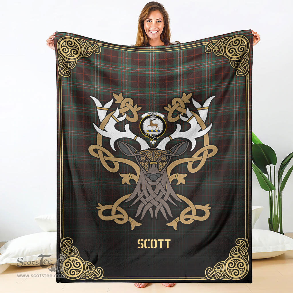 Scottish Scott Brown Ancient Tartan Crest With Celtic Stag Premium Blanket - Tartan Plaid Blankets Scottish Plaid Tartan Plaid - ScotsTee - scotstee.com