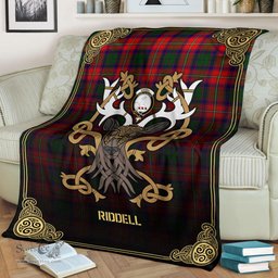 Scottish Riddell Tartan Crest With Celtic Stag Premium Blanket - Tartan Plaid Blankets Scottish Plaid Tartan Plaid - ScotsTee - scotstee.com