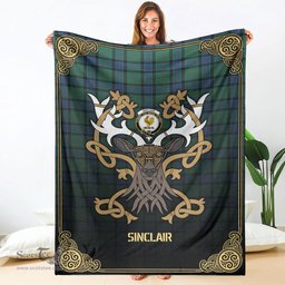 Scottish Sinclair Hunting Ancient Tartan Crest With Celtic Stag Premium Blanket - Tartan Plaid Blankets Scottish Plaid Tartan Plaid - ScotsTee - scotstee.com