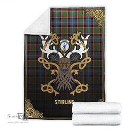 Scottish Stirling (of Cadder-Present Chief) Tartan Crest With Celtic Stag Premium Blanket - Tartan Plaid Blankets Scottish Plaid Tartan Plaid - ScotsTee - scotstee.com