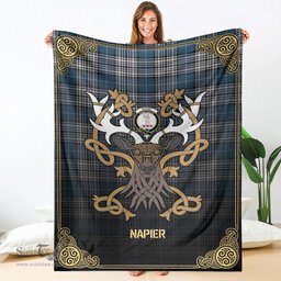 Scottish Napier Modern Tartan Crest With Celtic Stag Premium Blanket - Tartan Plaid Blankets Scottish Plaid Tartan Plaid - ScotsTee - scotstee.com