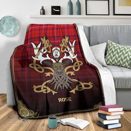 Scottish Rose Modern Tartan Crest With Celtic Stag Premium Blanket - Tartan Plaid Blankets Scottish Plaid Tartan Plaid - ScotsTee - scotstee.com