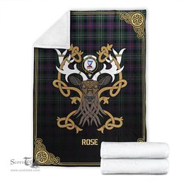 Scottish Rose Hunting Modern Tartan Crest With Celtic Stag Premium Blanket - Tartan Plaid Blankets Scottish Plaid Tartan Plaid - ScotsTee - scotstee.com