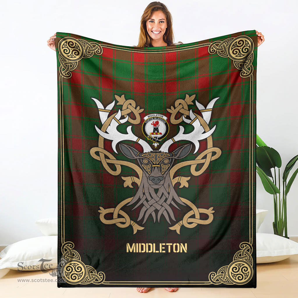 Scottish Middleton Modern Tartan Crest With Celtic Stag Premium Blanket - Tartan Plaid Blankets Scottish Plaid Tartan Plaid - ScotsTee - scotstee.com