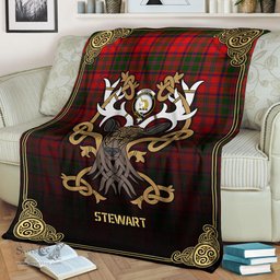 Scottish Stewart of Appin Modern Tartan Crest With Celtic Stag Premium Blanket - Tartan Plaid Blankets Scottish Plaid Tartan Plaid - ScotsTee - scotstee.com