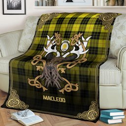 Scottish MacLeod of Lewis Modern Tartan Crest With Celtic Stag Premium Blanket - Tartan Plaid Blankets Scottish Plaid Tartan Plaid - ScotsTee - scotstee.com