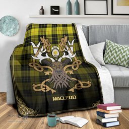 Scottish MacLeod of Lewis Modern Tartan Crest With Celtic Stag Premium Blanket - Tartan Plaid Blankets Scottish Plaid Tartan Plaid - ScotsTee - scotstee.com