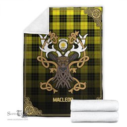 Scottish MacLeod of Lewis Modern Tartan Crest With Celtic Stag Premium Blanket - Tartan Plaid Blankets Scottish Plaid Tartan Plaid - ScotsTee - scotstee.com