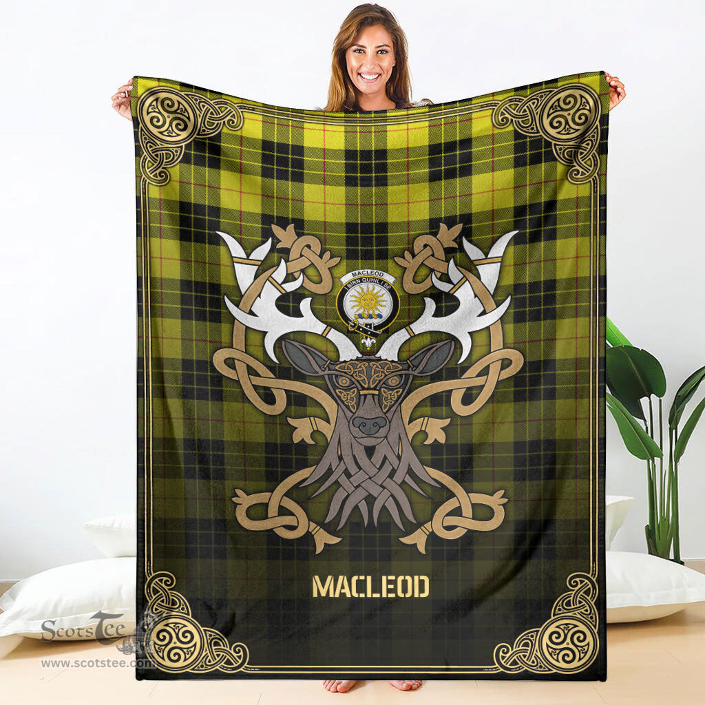 Scottish MacLeod of Lewis Modern Tartan Crest With Celtic Stag Premium Blanket - Tartan Plaid Blankets Scottish Plaid Tartan Plaid - ScotsTee - scotstee.com