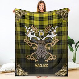 Scottish MacLeod of Lewis Modern Tartan Crest With Celtic Stag Premium Blanket - Tartan Plaid Blankets Scottish Plaid Tartan Plaid - ScotsTee - scotstee.com