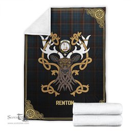 Scottish Renton Tartan Crest With Celtic Stag Premium Blanket - Tartan Plaid Blankets Scottish Plaid Tartan Plaid - ScotsTee - scotstee.com
