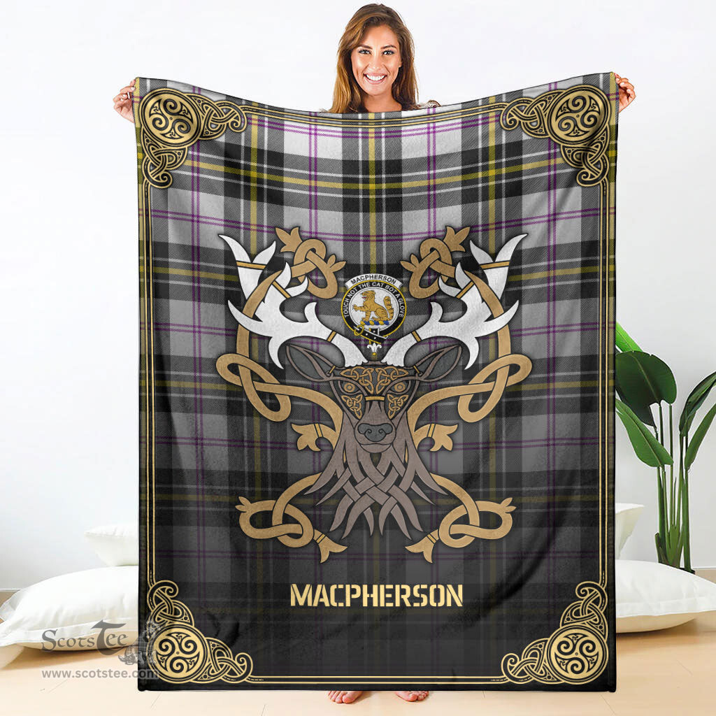 Scottish MacPherson Dress Modern Tartan Crest With Celtic Stag Premium Blanket - Tartan Plaid Blankets Scottish Plaid Tartan Plaid - ScotsTee - scotstee.com