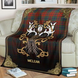 Scottish McLean of Duart Ancient Tartan Crest With Celtic Stag Premium Blanket - Tartan Plaid Blankets Scottish Plaid Tartan Plaid - ScotsTee - scotstee.com