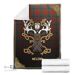 Scottish McLean of Duart Ancient Tartan Crest With Celtic Stag Premium Blanket - Tartan Plaid Blankets Scottish Plaid Tartan Plaid - ScotsTee - scotstee.com