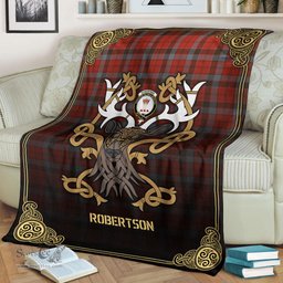 Scottish Robertson Weathered Tartan Crest With Celtic Stag Premium Blanket - Tartan Plaid Blankets Scottish Plaid Tartan Plaid - ScotsTee - scotstee.com