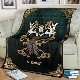 Scottish Stewart Hunting Modern Tartan Crest With Celtic Stag Premium Blanket - Tartan Plaid Blankets Scottish Plaid Tartan Plaid - ScotsTee - scotstee.com