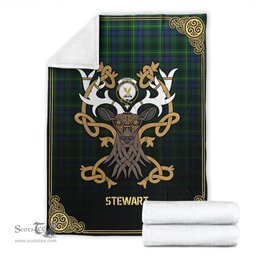 Scottish Stewart Hunting Modern Tartan Crest With Celtic Stag Premium Blanket - Tartan Plaid Blankets Scottish Plaid Tartan Plaid - ScotsTee - scotstee.com