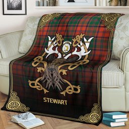 Scottish Stewart of Appin Ancient Tartan Crest With Celtic Stag Premium Blanket - Tartan Plaid Blankets Scottish Plaid Tartan Plaid - ScotsTee - scotstee.com