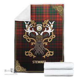 Scottish Stewart of Appin Ancient Tartan Crest With Celtic Stag Premium Blanket - Tartan Plaid Blankets Scottish Plaid Tartan Plaid - ScotsTee - scotstee.com