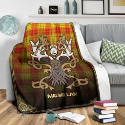 Scottish MacMillan Clan Tartan Crest With Celtic Stag Premium Blanket - Tartan Plaid Blankets Scottish Plaid Tartan Plaid - ScotsTee - scotstee.com