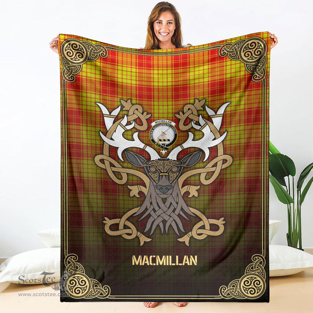 Scottish MacMillan Clan Tartan Crest With Celtic Stag Premium Blanket - Tartan Plaid Blankets Scottish Plaid Tartan Plaid - ScotsTee - scotstee.com