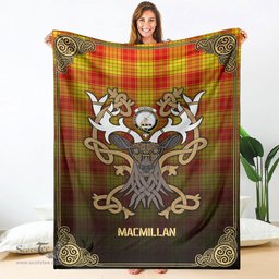 Scottish MacMillan Clan Tartan Crest With Celtic Stag Premium Blanket - Tartan Plaid Blankets Scottish Plaid Tartan Plaid - ScotsTee - scotstee.com