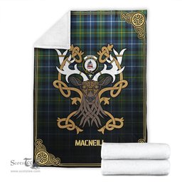 Scottish MacNeill of Barra Ancient Tartan Crest With Celtic Stag Premium Blanket - Tartan Plaid Blankets Scottish Plaid Tartan Plaid - ScotsTee - scotstee.com