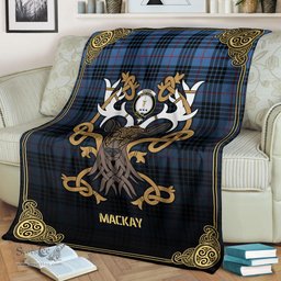 Scottish MacKay Blue Tartan Crest With Celtic Stag Premium Blanket - Tartan Plaid Blankets Scottish Plaid Tartan Plaid - ScotsTee - scotstee.com