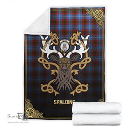 Scottish Spalding Tartan Crest With Celtic Stag Premium Blanket - Tartan Plaid Blankets Scottish Plaid Tartan Plaid - ScotsTee - scotstee.com