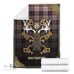Scottish MacPherson Hunting Ancient Tartan Crest With Celtic Stag Premium Blanket - Tartan Plaid Blankets Scottish Plaid Tartan Plaid - ScotsTee - scotstee.com